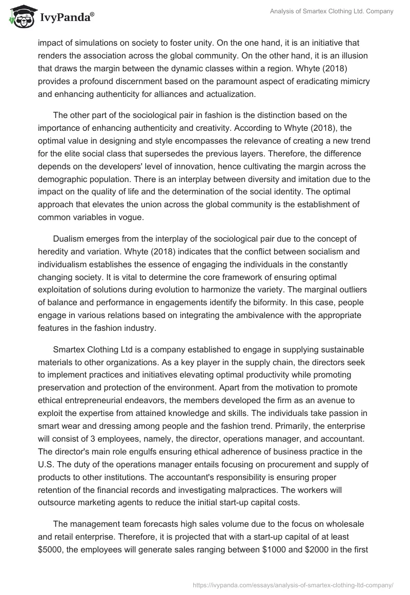 Analysis of Smartex Clothing Ltd. Company. Page 2