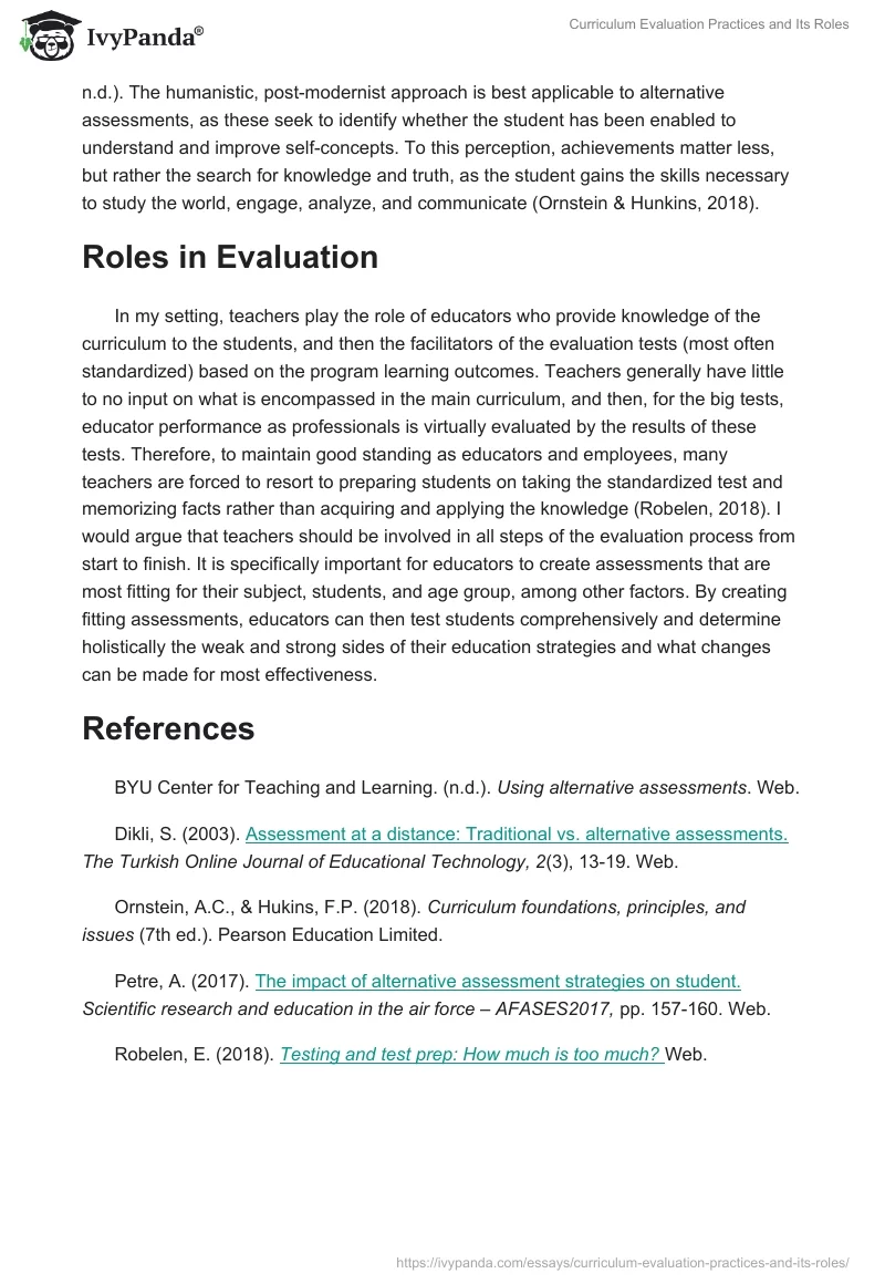 Curriculum Evaluation Practices and Its Roles. Page 2