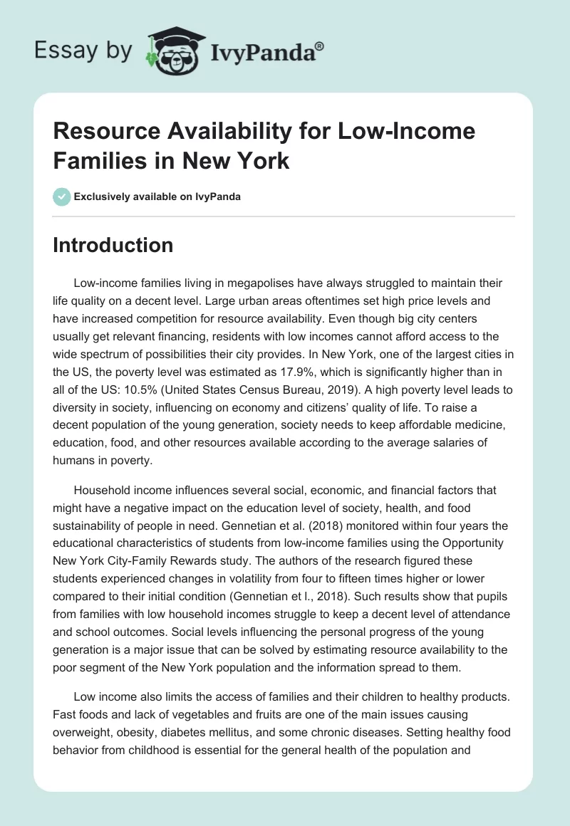 Resource Availability for Low-Income Families in New York. Page 1