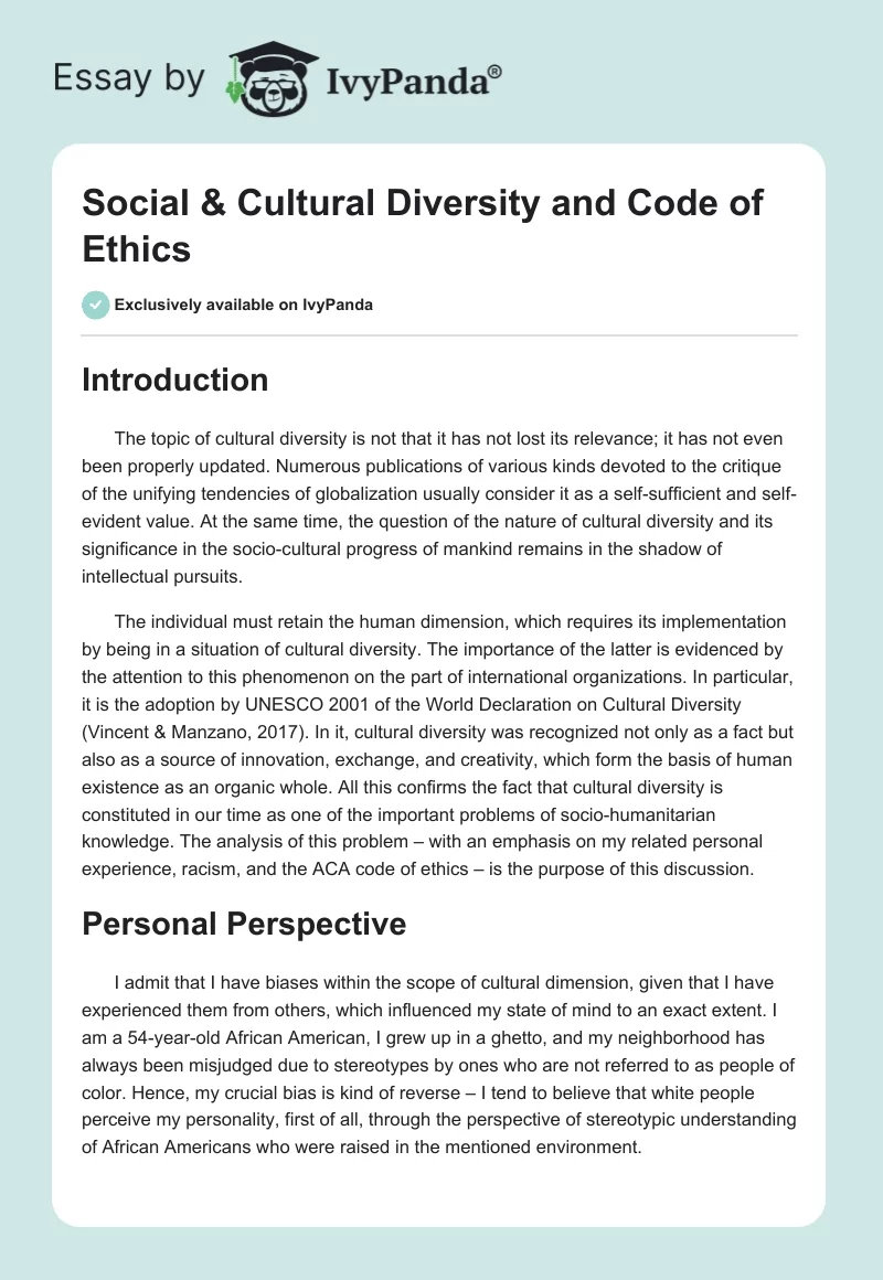 Social & Cultural Diversity and Code of Ethics. Page 1