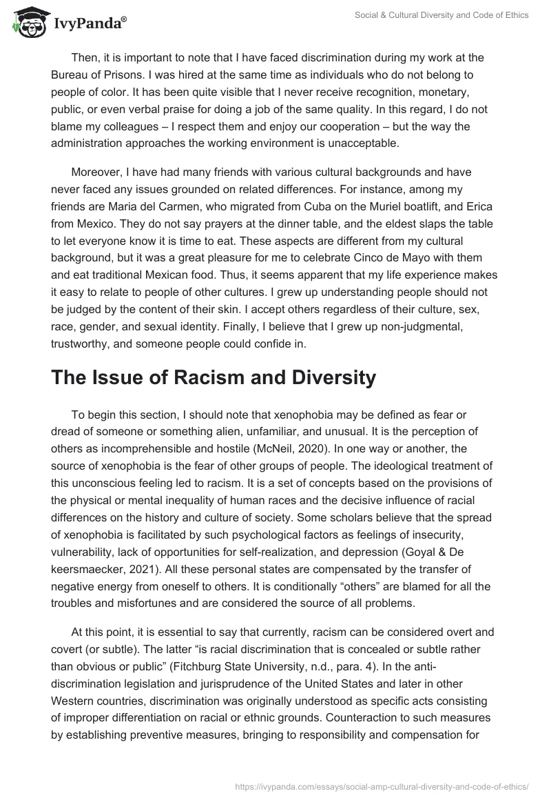 Social & Cultural Diversity and Code of Ethics. Page 2