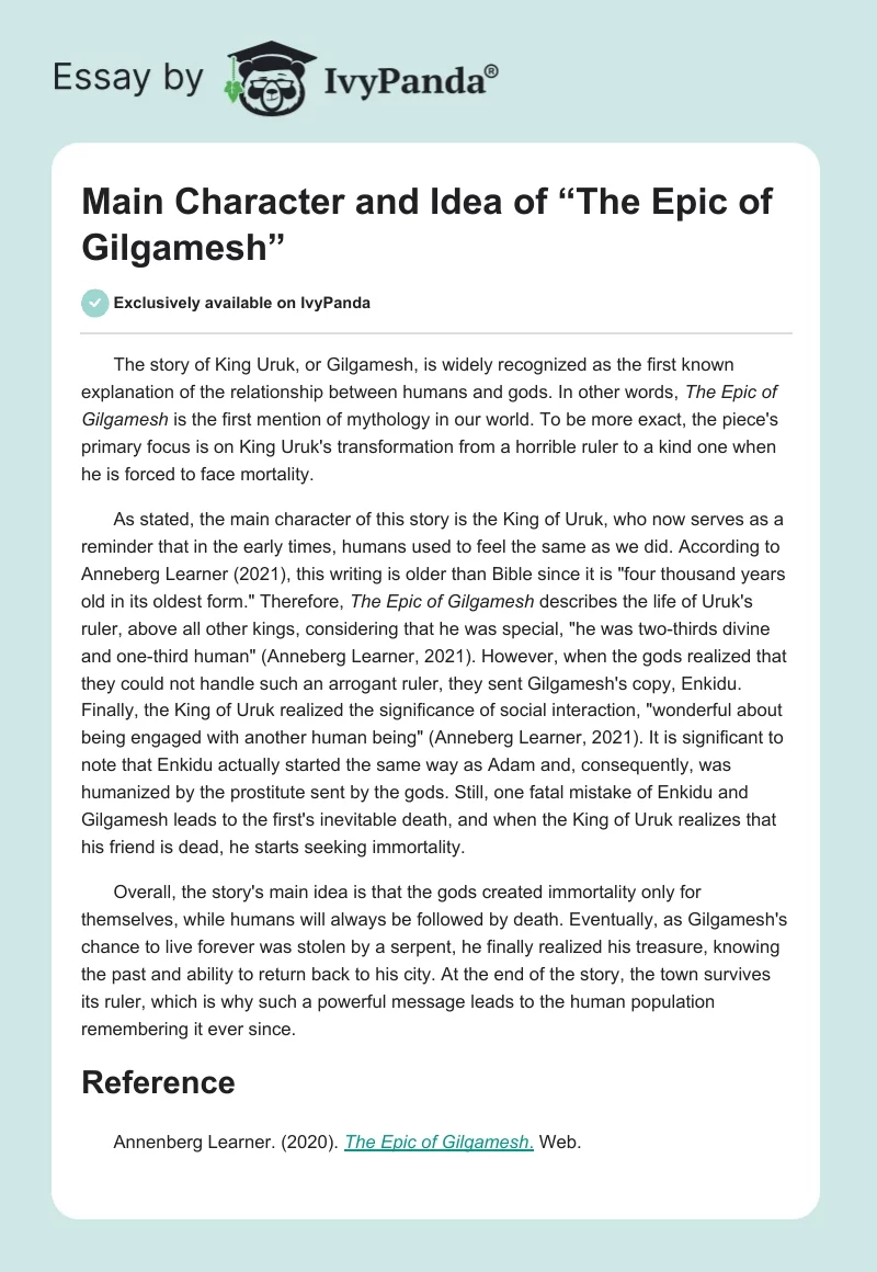 Main Character and Idea of “The Epic of Gilgamesh”. Page 1