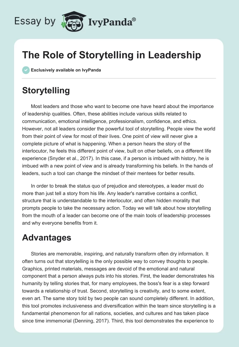 The Role of Storytelling in Leadership. Page 1