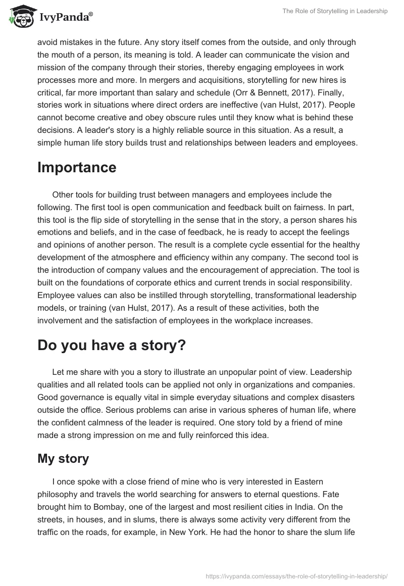 The Role of Storytelling in Leadership. Page 2