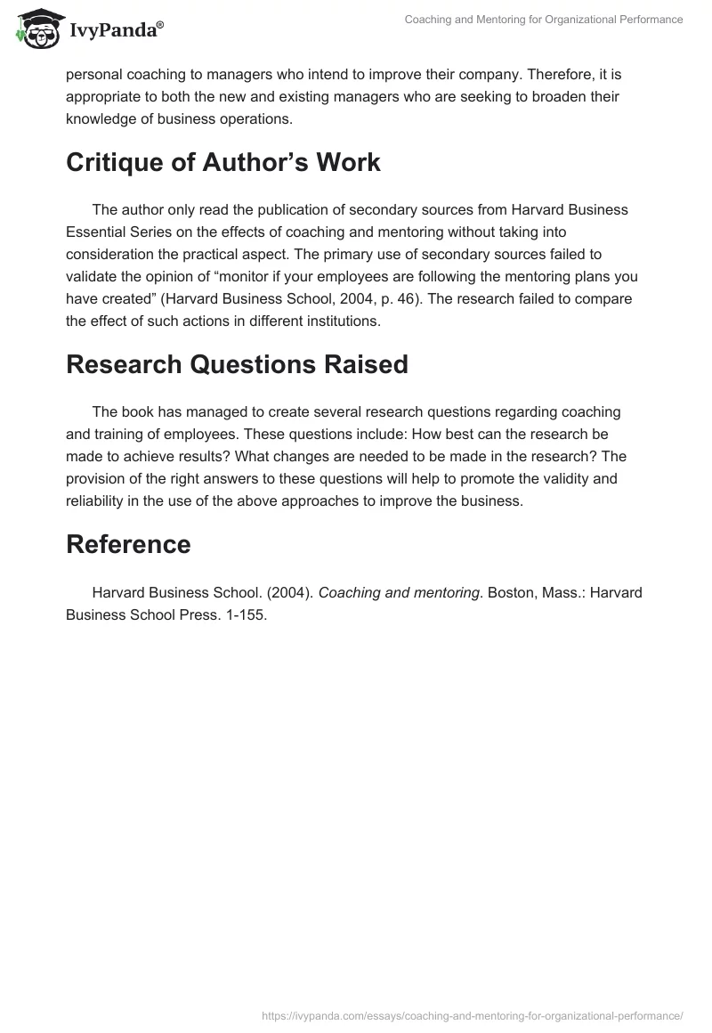 Coaching and Mentoring for Organizational Performance. Page 2