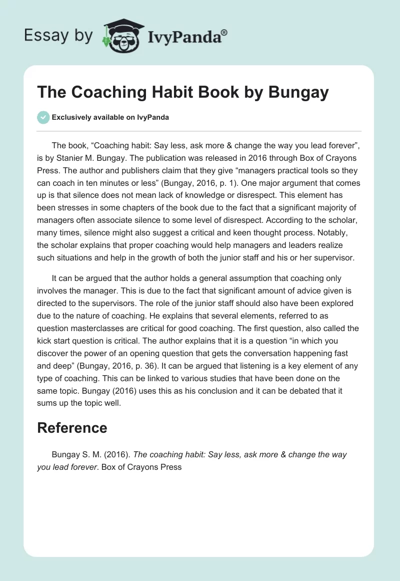 The Coaching Habit Book by Bungay. Page 1