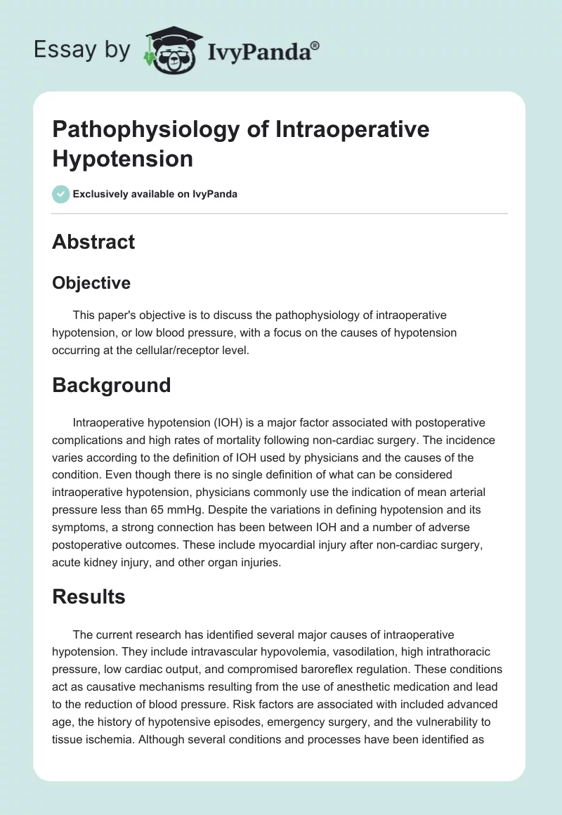 Pathophysiology of Intraoperative Hypotension. Page 1