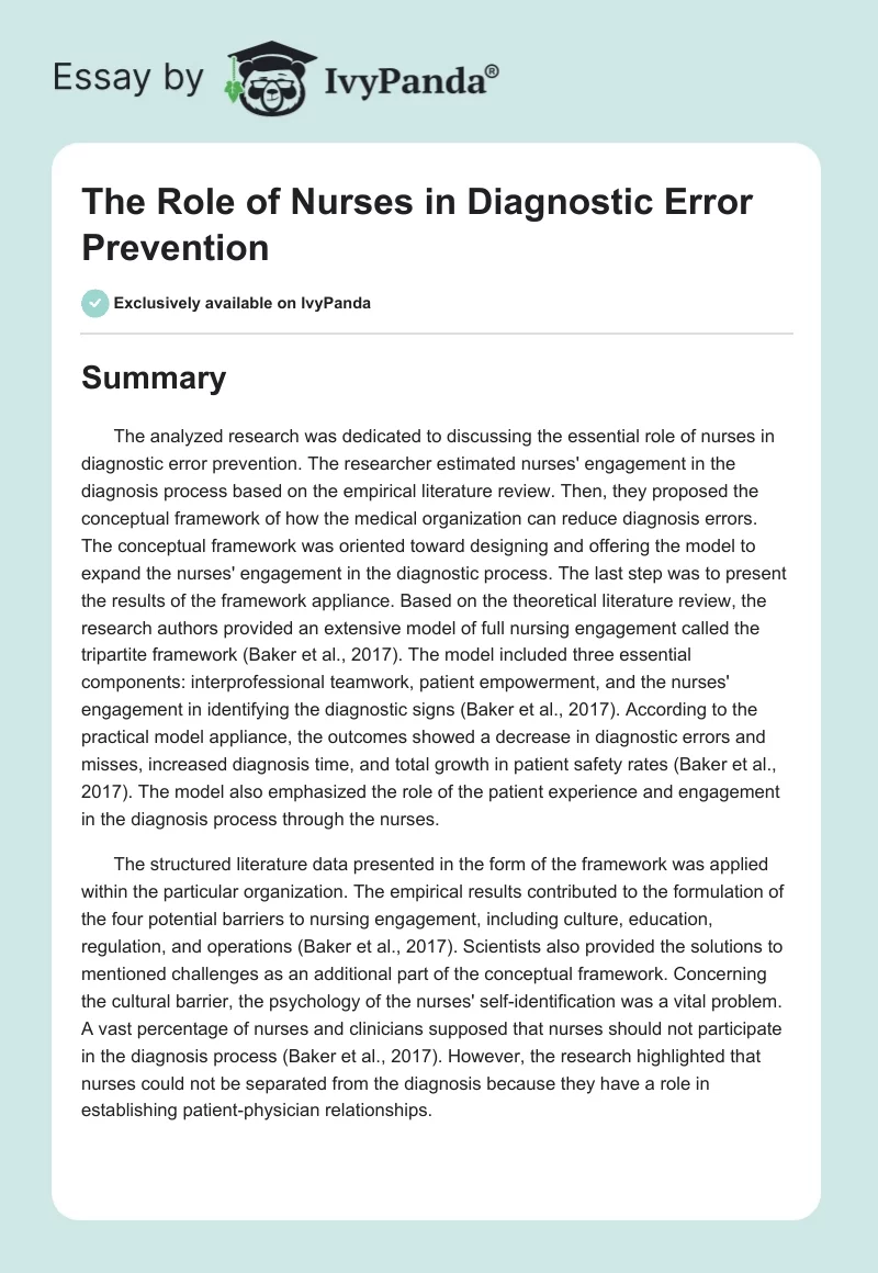 The Role of Nurses in Diagnostic Error Prevention. Page 1
