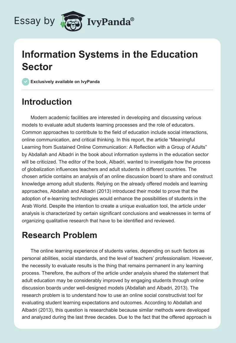Information Systems in the Education Sector. Page 1