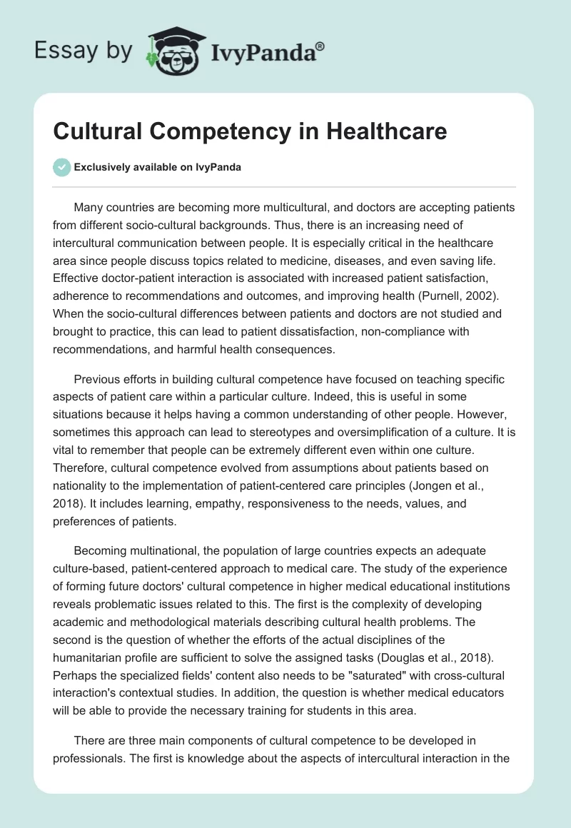 Cultural Competency in Healthcare. Page 1