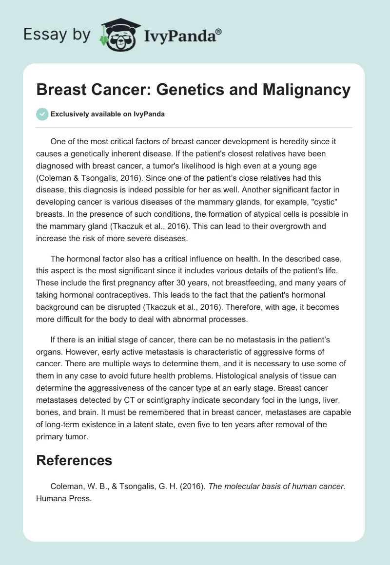 Breast Cancer: Genetics and Malignancy. Page 1