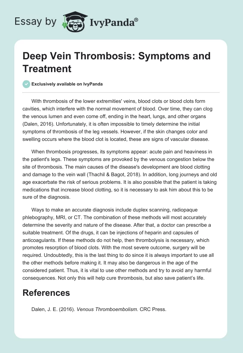 Deep Vein Thrombosis: Symptoms and Treatment. Page 1
