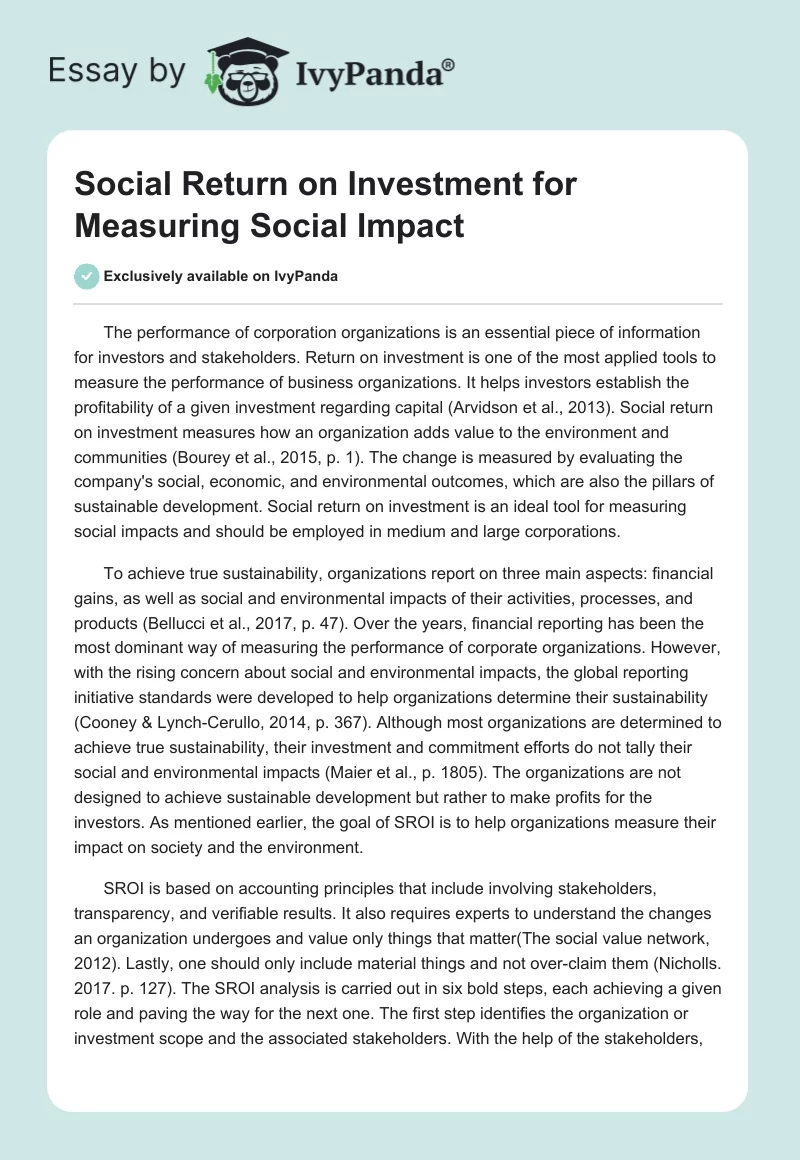 Social Return on Investment for Measuring Social Impact. Page 1