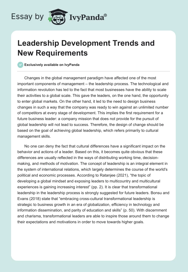 Leadership Development Trends and New Requirements. Page 1