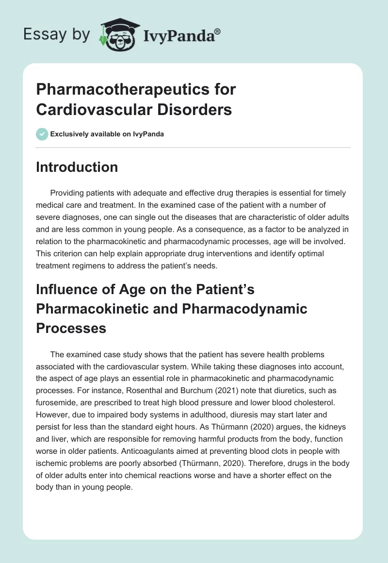 Pharmacotherapeutics for Cardiovascular Disorders. Page 1