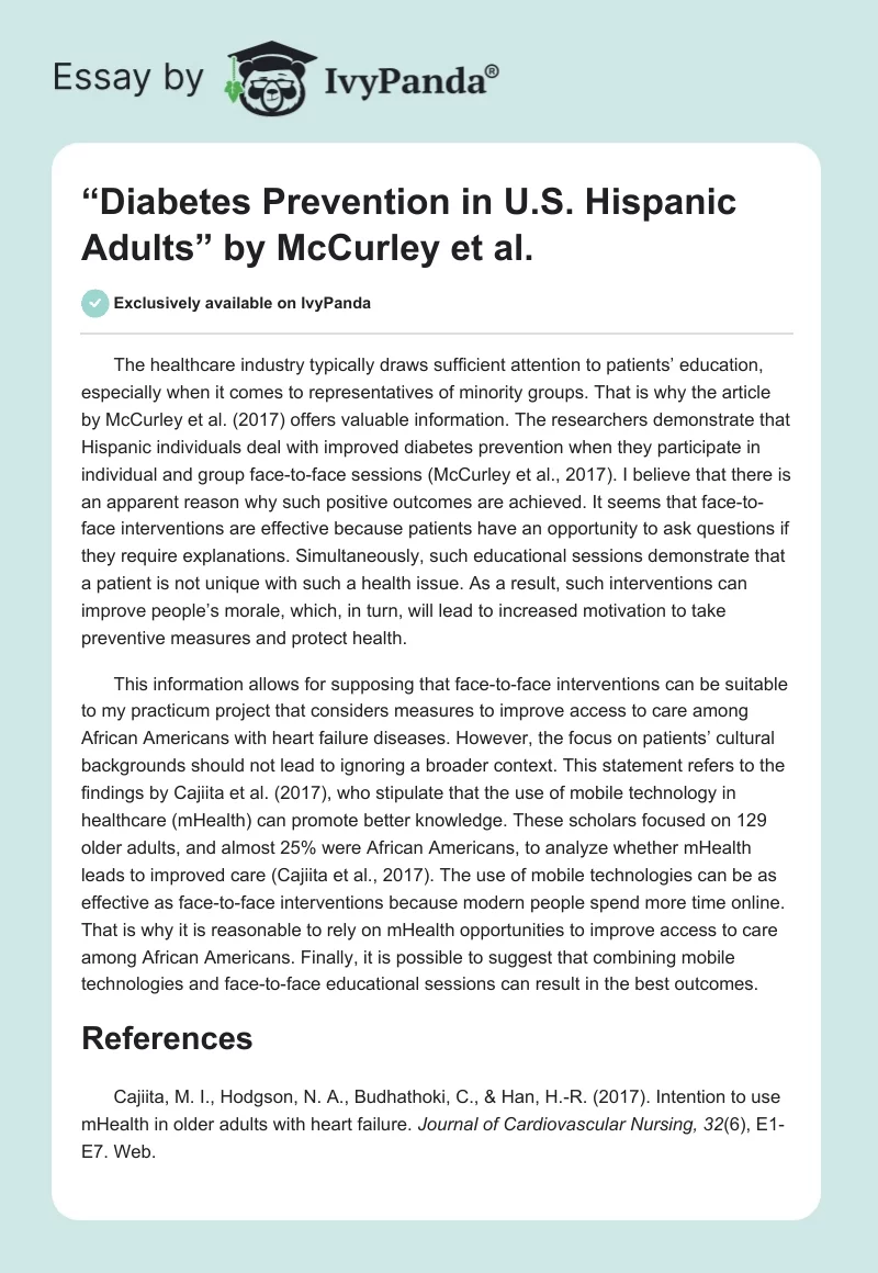 “Diabetes Prevention in U.S. Hispanic Adults” by McCurley et al.. Page 1