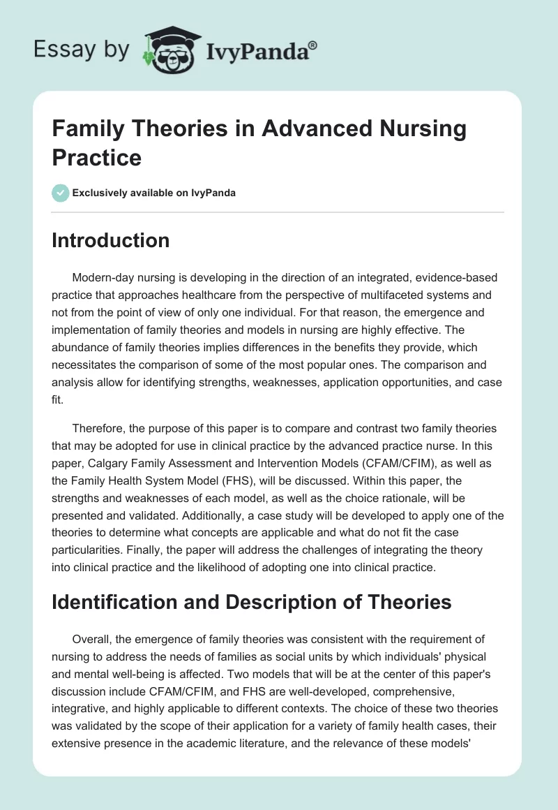 Family Theories in Advanced Nursing Practice. Page 1