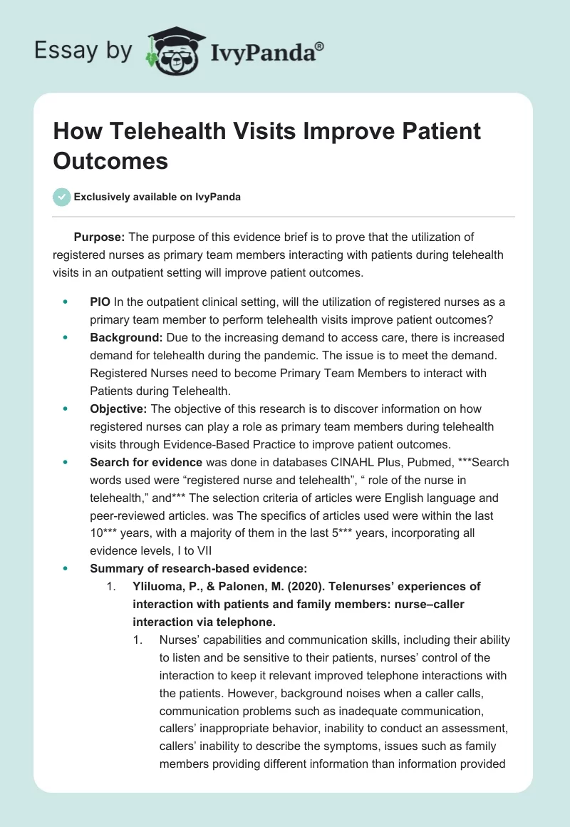 How Telehealth Visits Improve Patient Outcomes. Page 1
