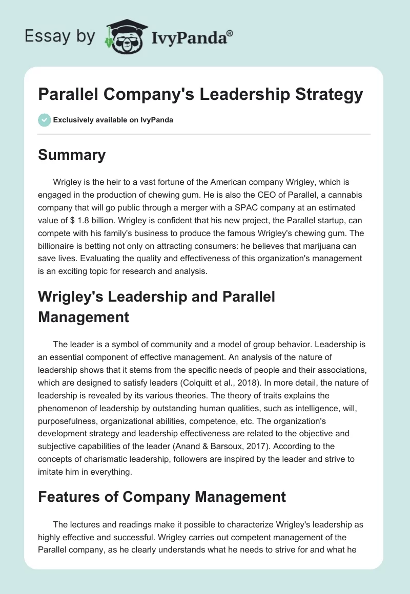 Parallel Company's Leadership Strategy. Page 1