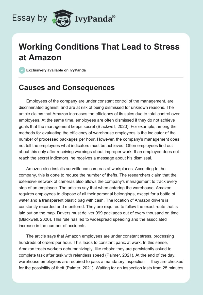 Working Conditions That Lead to Stress at Amazon. Page 1