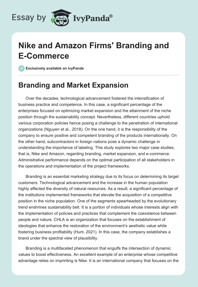 Nike and Amazon Firms' Branding and E-Commerce. Page 1