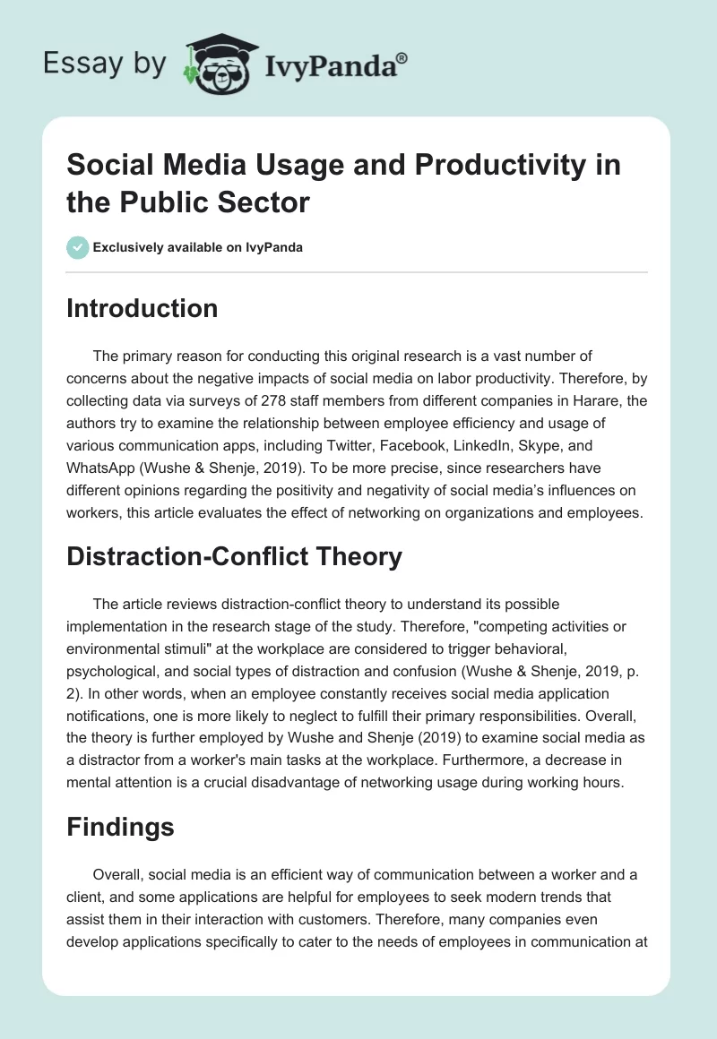 Social Media Usage and Productivity in the Public Sector. Page 1