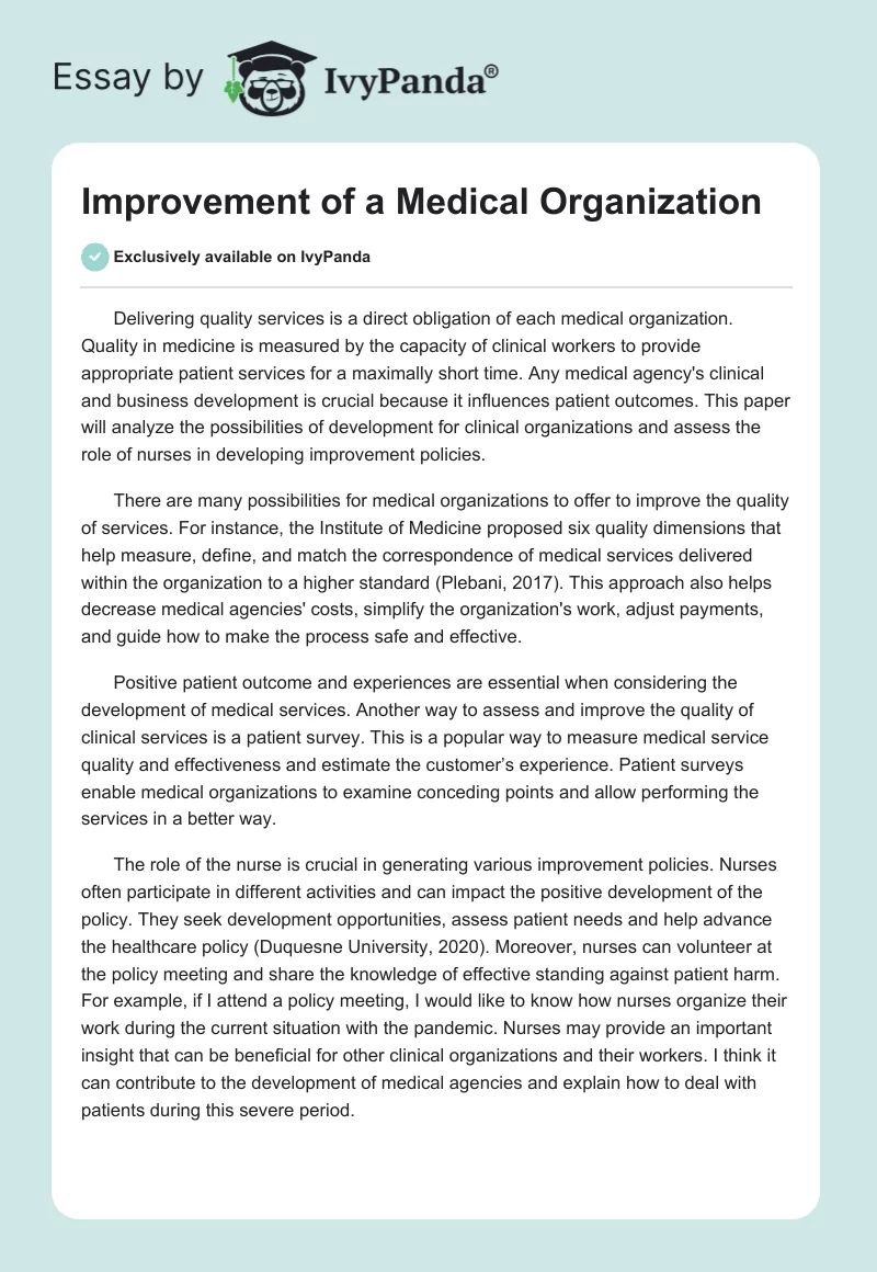 Improvement of a Medical Organization. Page 1