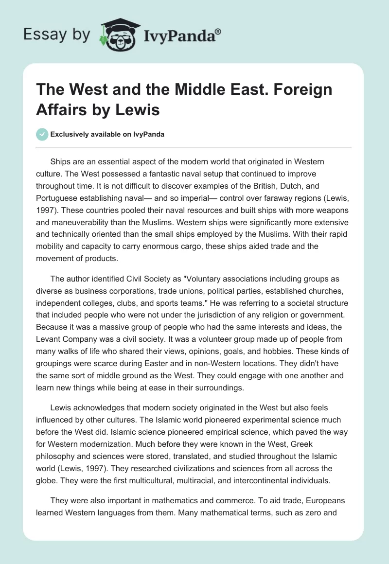 The West and the Middle East. Foreign Affairs by Lewis. Page 1