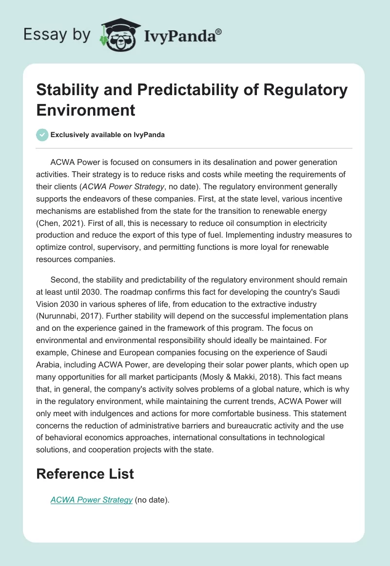 Stability and Predictability of Regulatory Environment. Page 1