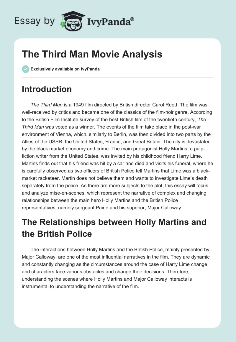 "The Third Man" Movie Analysis. Page 1