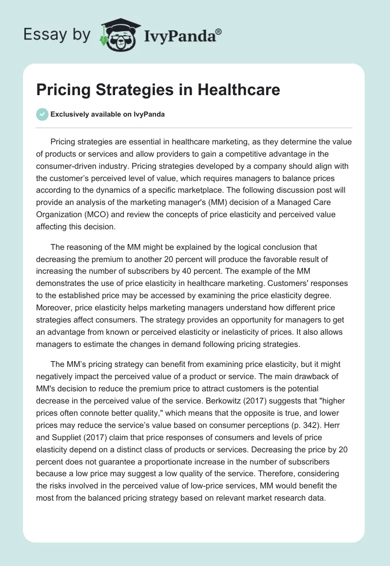 Pricing Strategies in Healthcare. Page 1
