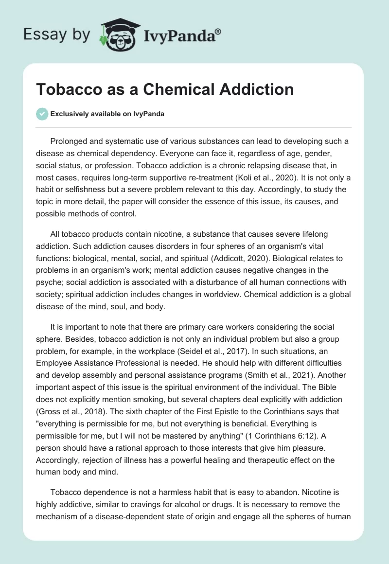 Tobacco as a Chemical Addiction. Page 1