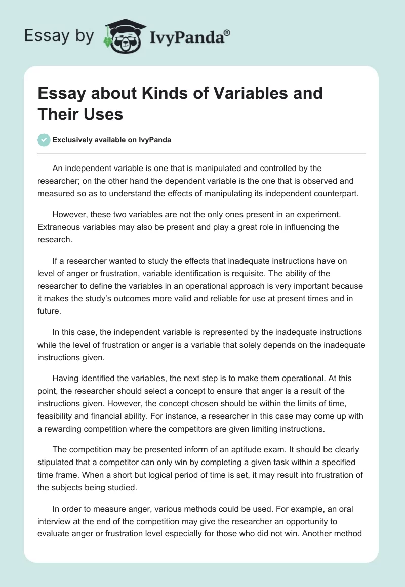 Essay about Kinds of Variables and Their Uses. Page 1