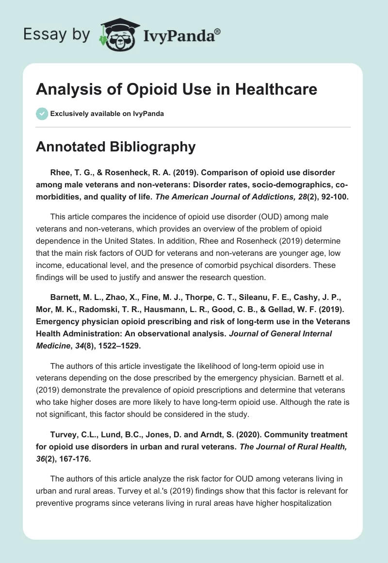 Analysis of Opioid Use in Healthcare. Page 1