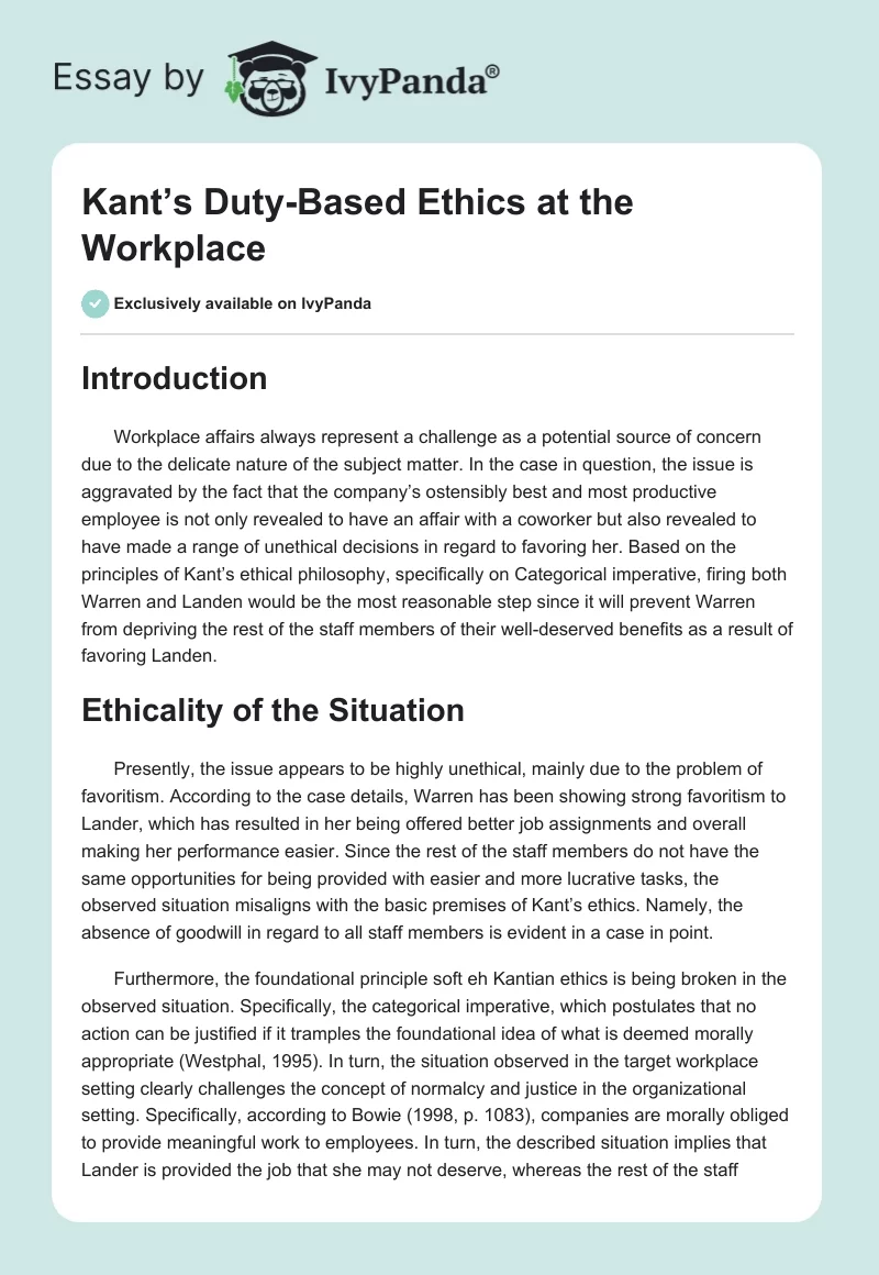 Kant’s Duty-Based Ethics at the Workplace. Page 1