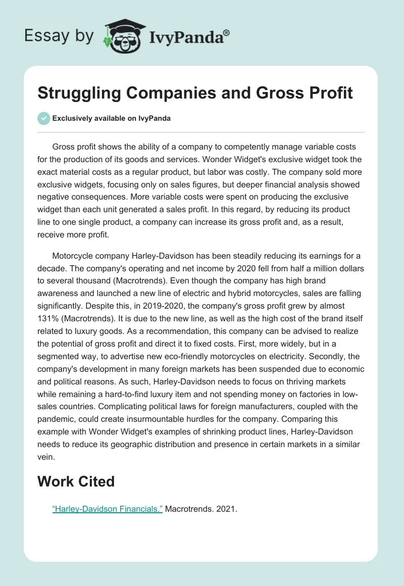 Struggling Companies and Gross Profit. Page 1