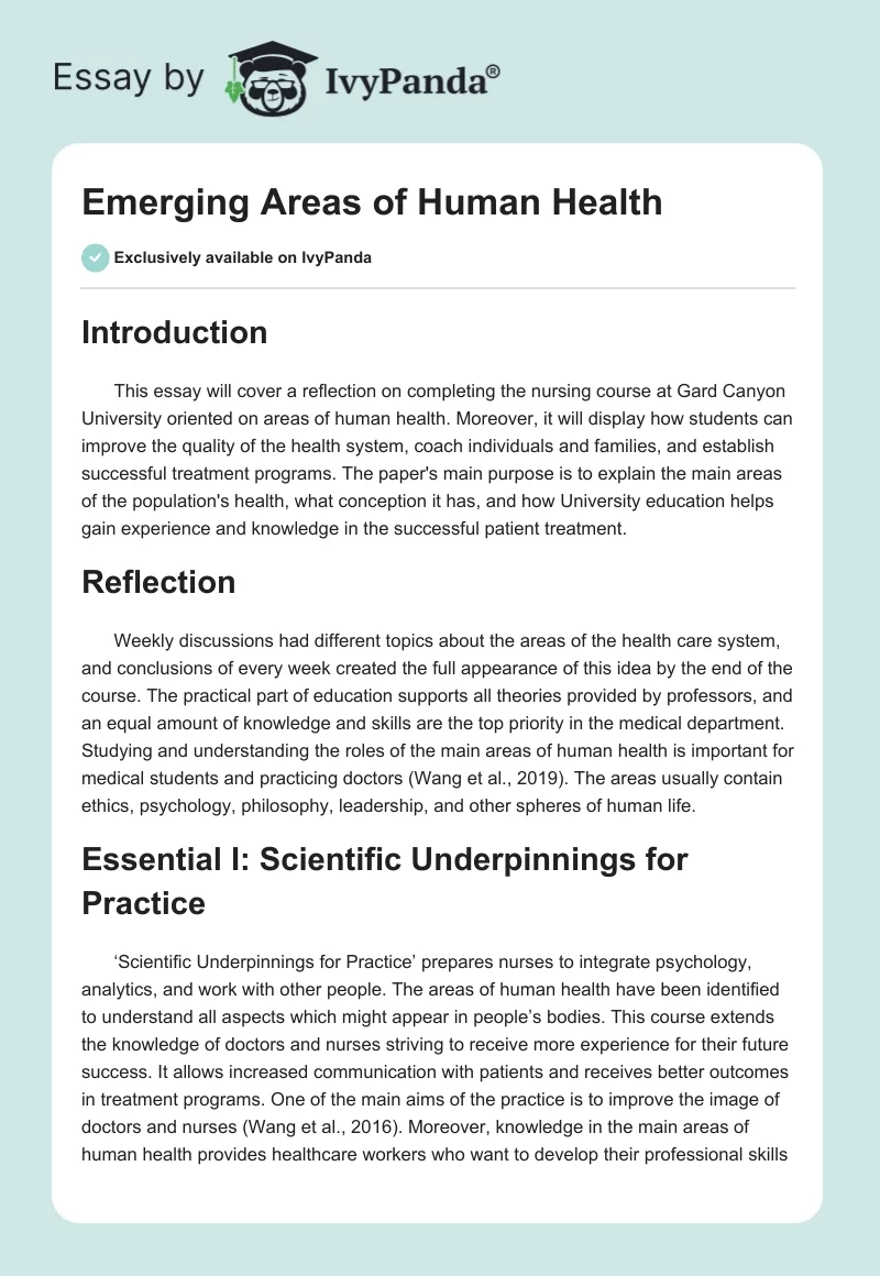 Emerging Areas of Human Health. Page 1