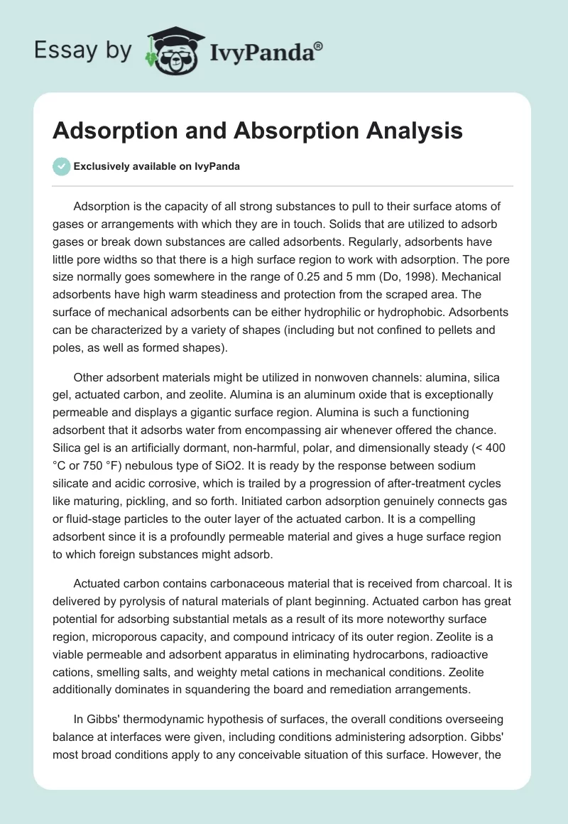 Adsorption and Absorption Analysis. Page 1