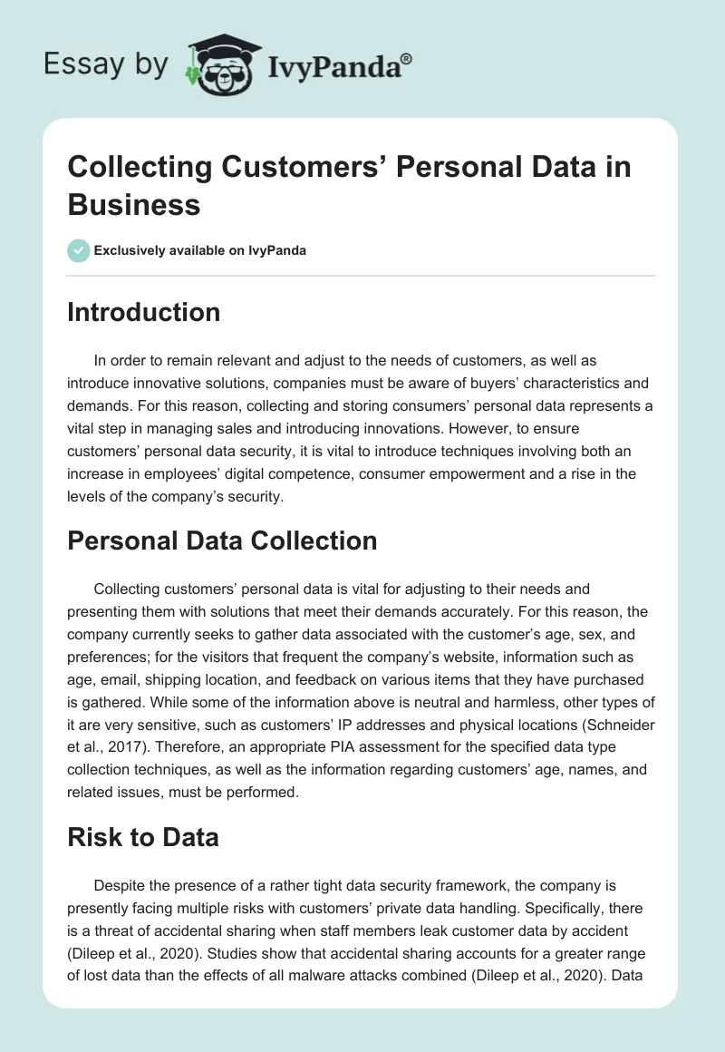 Collecting Customers’ Personal Data in Business. Page 1
