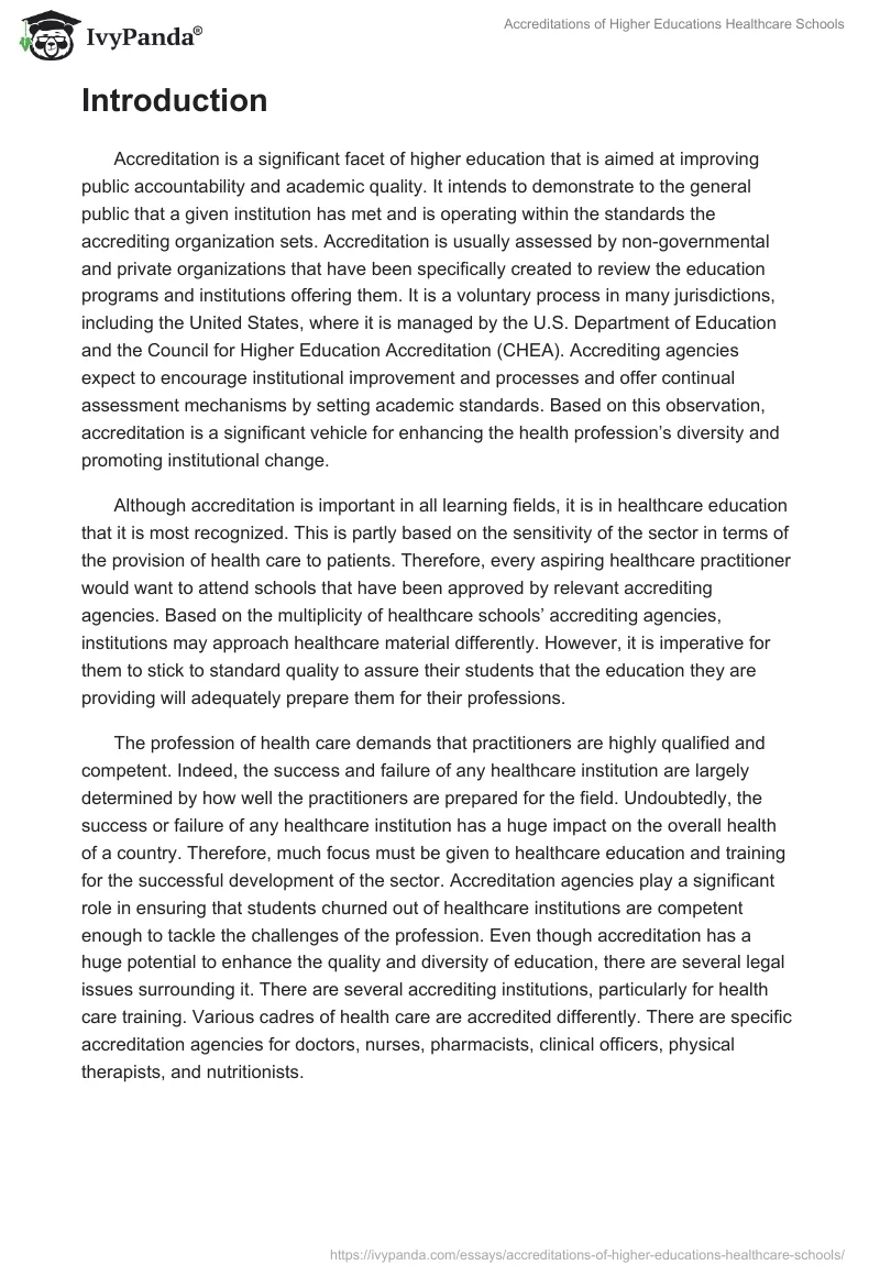 Accreditations of Higher Educations Healthcare Schools. Page 2