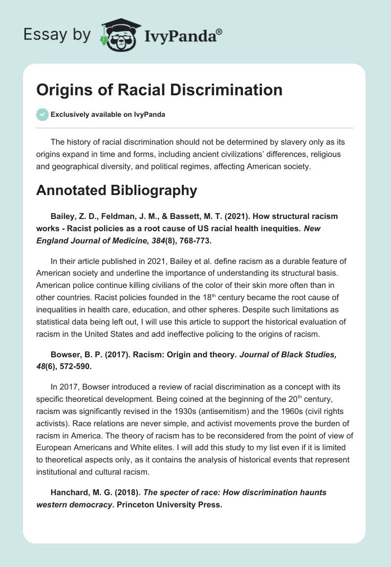 Origins of Racial Discrimination. Page 1