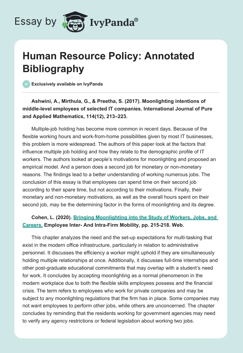 Human Resource Policy: Annotated Bibliography. Page 1