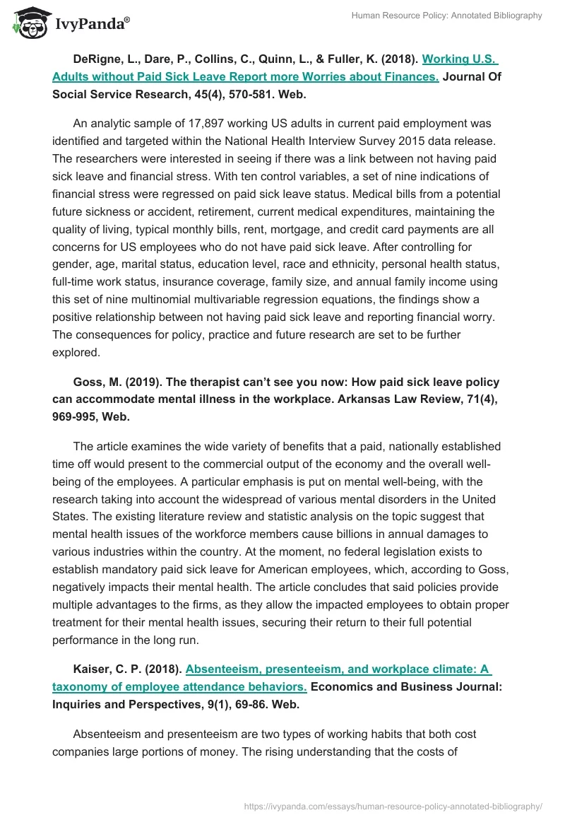 Human Resource Policy: Annotated Bibliography. Page 2
