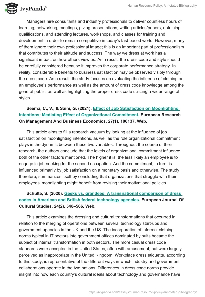 Human Resource Policy: Annotated Bibliography. Page 4