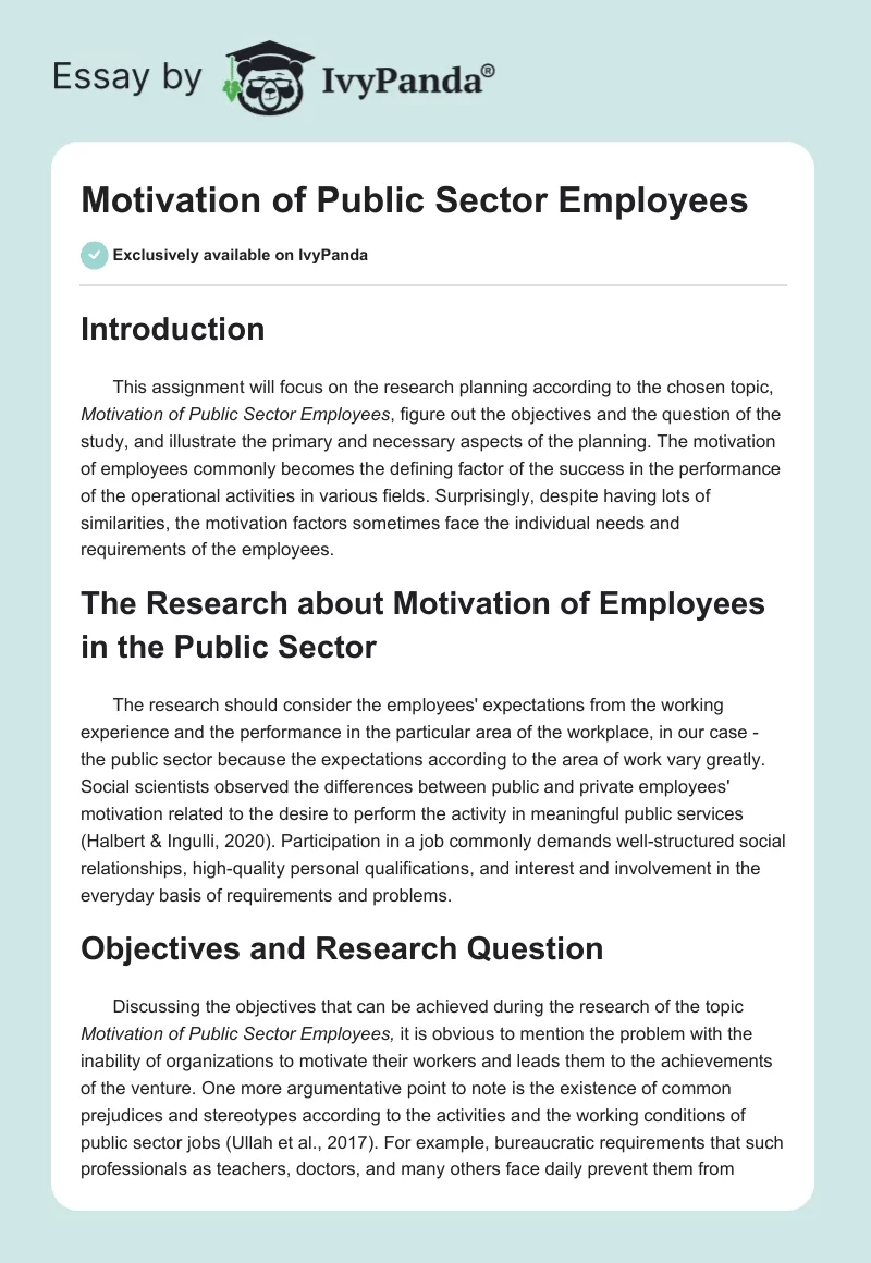 Motivation of Public Sector Employees. Page 1