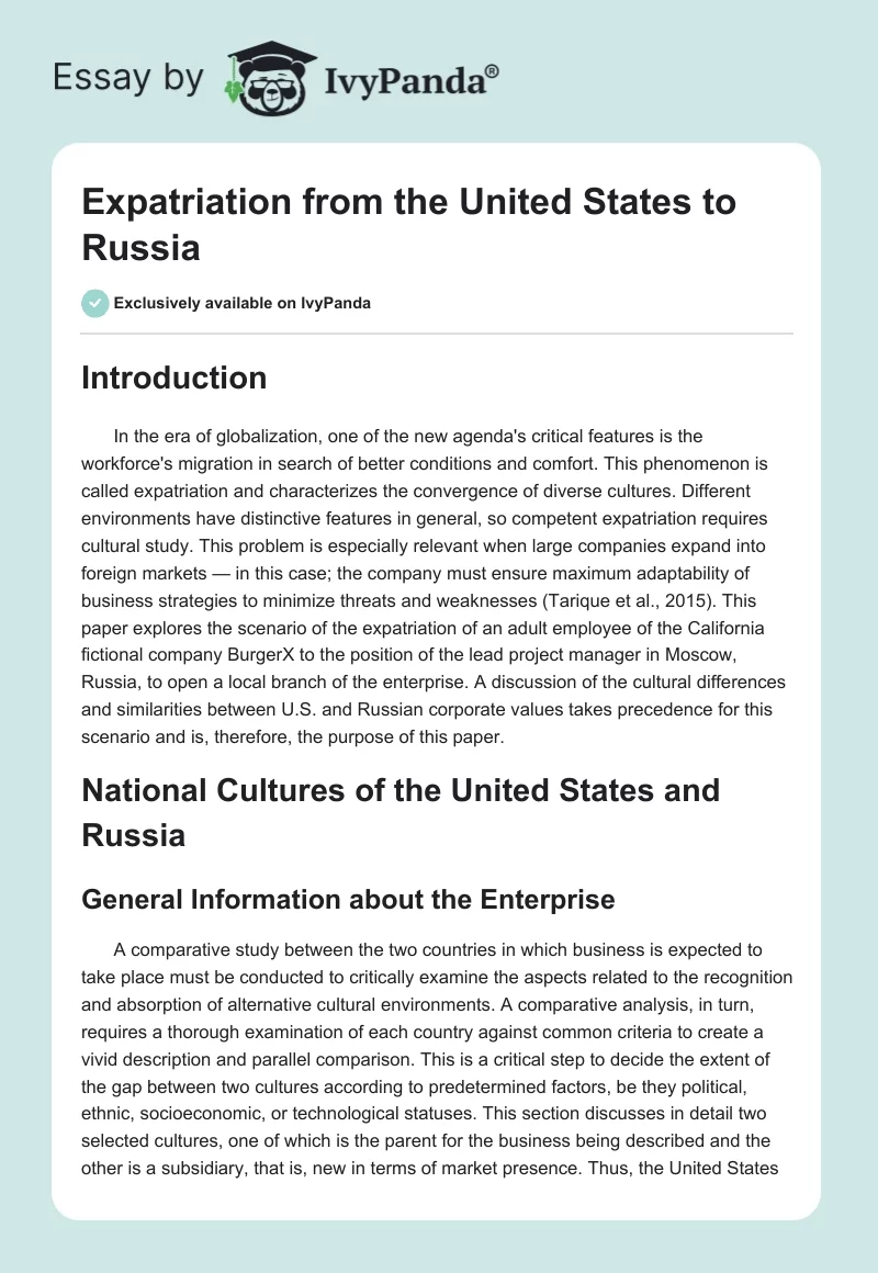 Expatriation from the United States to Russia. Page 1