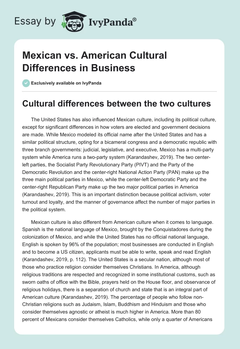 Mexican vs. American Cultural Differences in Business. Page 1