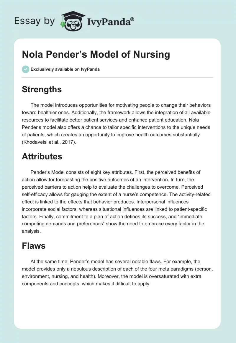 Nola Pender’s Model of Nursing. Page 1