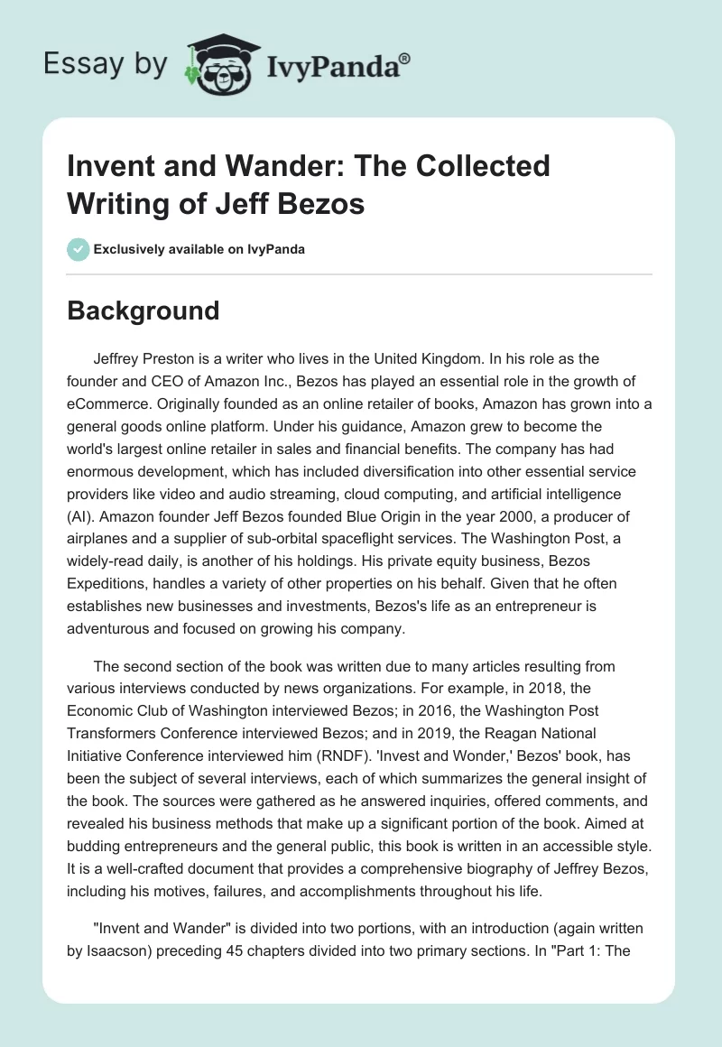 Invent and Wander: The Collected Writing of Jeff Bezos. Page 1