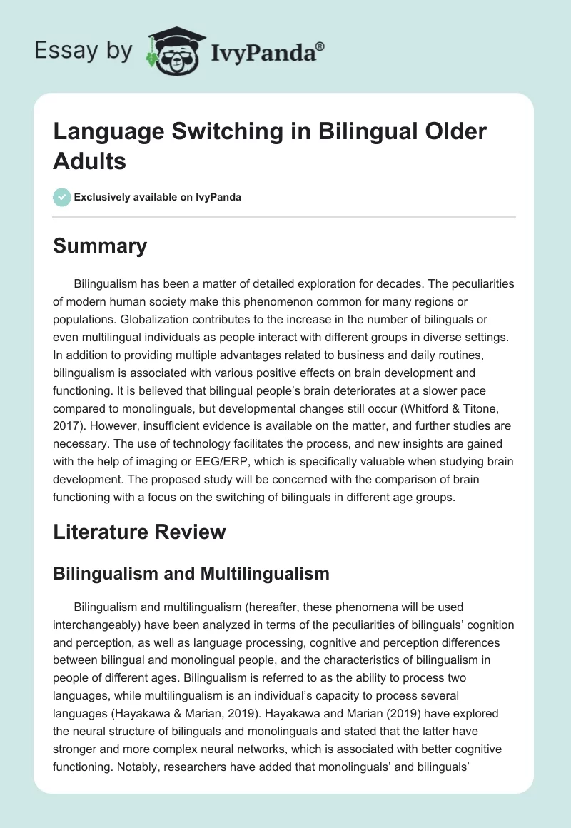 Language Switching in Bilingual Older Adults. Page 1